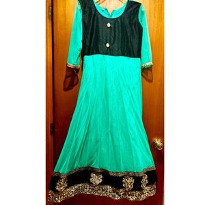 Turquoise -green and black salwar kameez